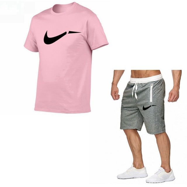 Fato de treino masculino de algodão masculino conjunto curto de verão homens tamanho da europa topos + shorts conjuntos de treino masculino wear casaul fino ajuste casual terno