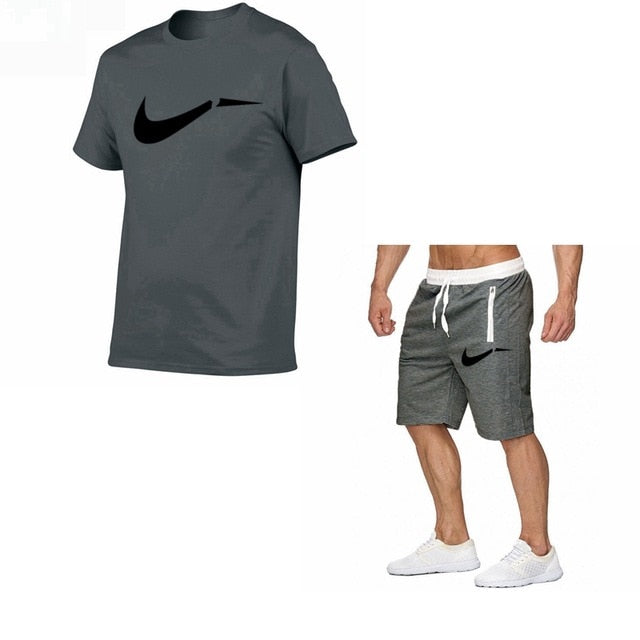 Fato de treino masculino de algodão masculino conjunto curto de verão homens tamanho da europa topos + shorts conjuntos de treino masculino wear casaul fino ajuste casual terno