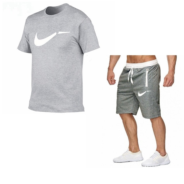 Fato de treino masculino de algodão masculino conjunto curto de verão homens tamanho da europa topos + shorts conjuntos de treino masculino wear casaul fino ajuste casual terno