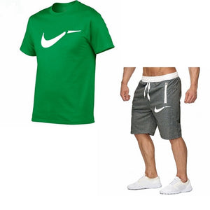 Fato de treino masculino de algodão masculino conjunto curto de verão homens tamanho da europa topos + shorts conjuntos de treino masculino wear casaul fino ajuste casual terno