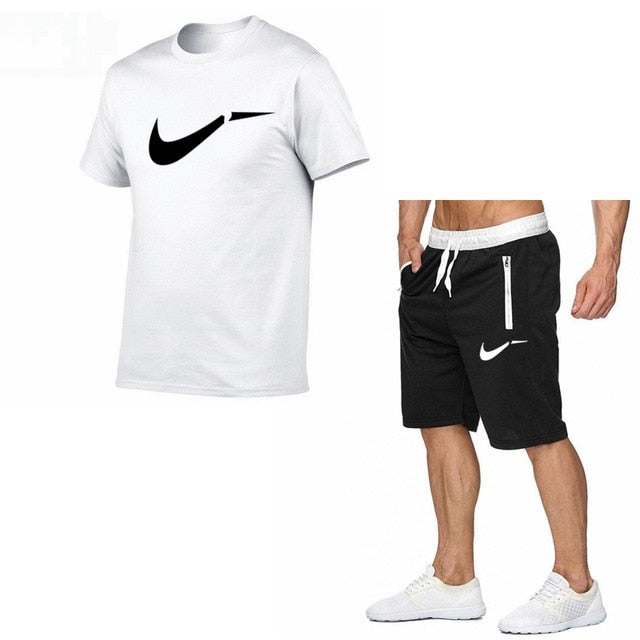 Fato de treino masculino de algodão masculino conjunto curto de verão homens tamanho da europa topos + shorts conjuntos de treino masculino wear casaul fino ajuste casual terno