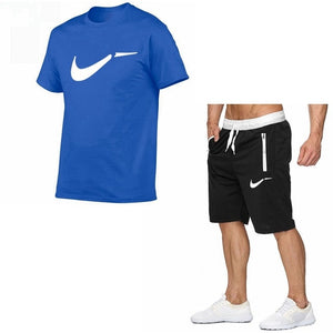 Fato de treino masculino de algodão masculino conjunto curto de verão homens tamanho da europa topos + shorts conjuntos de treino masculino wear casaul fino ajuste casual terno