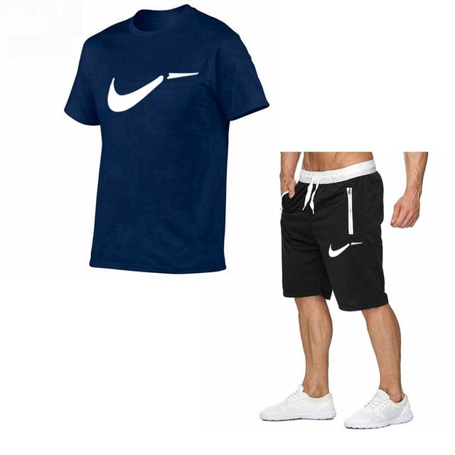 Fato de treino masculino de algodão masculino conjunto curto de verão homens tamanho da europa topos + shorts conjuntos de treino masculino wear casaul fino ajuste casual terno