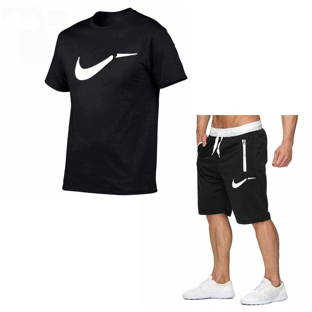 Fato de treino masculino de algodão masculino conjunto curto de verão homens tamanho da europa topos + shorts conjuntos de treino masculino wear casaul fino ajuste casual terno