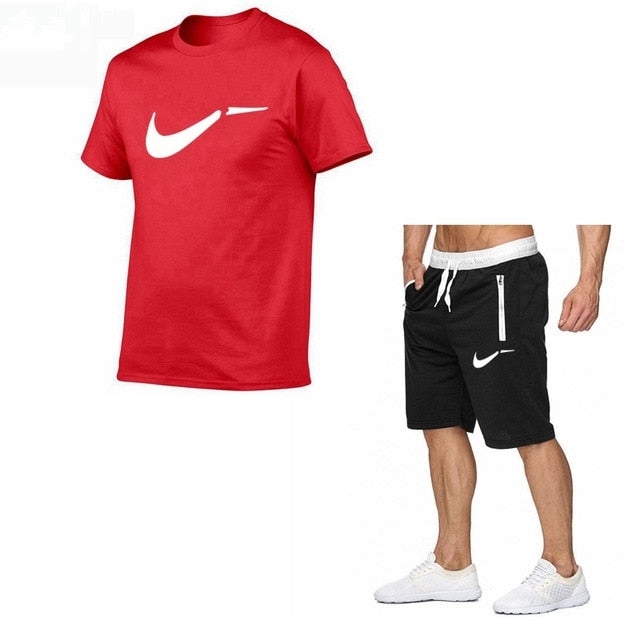 Fato de treino masculino de algodão masculino conjunto curto de verão homens tamanho da europa topos + shorts conjuntos de treino masculino wear casaul fino ajuste casual terno