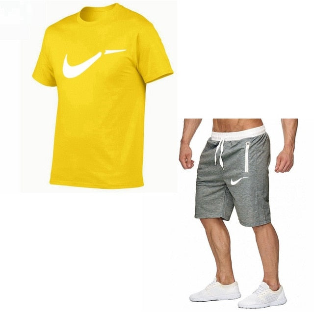 Fato de treino masculino de algodão masculino conjunto curto de verão homens tamanho da europa topos + shorts conjuntos de treino masculino wear casaul fino ajuste casual terno