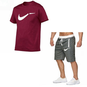 Fato de treino masculino de algodão masculino conjunto curto de verão homens tamanho da europa topos + shorts conjuntos de treino masculino wear casaul fino ajuste casual terno