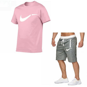 Fato de treino masculino de algodão masculino conjunto curto de verão homens tamanho da europa topos + shorts conjuntos de treino masculino wear casaul fino ajuste casual terno