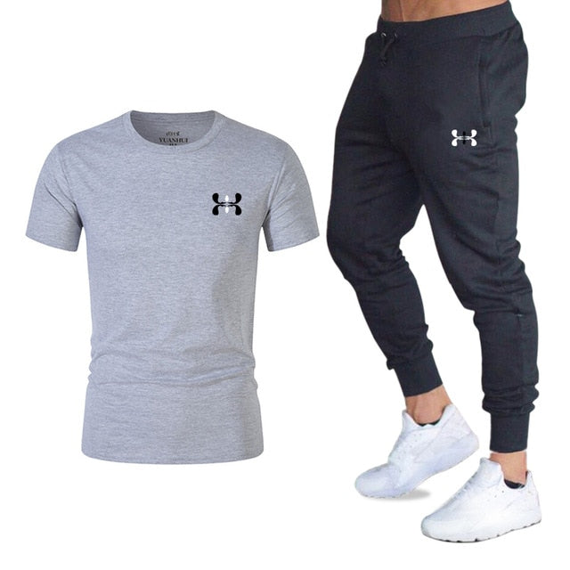 Hot men's sets t shirts + pants two pieces sets casual tracksuit basketball new fashion print suits sportwear fitness shirts