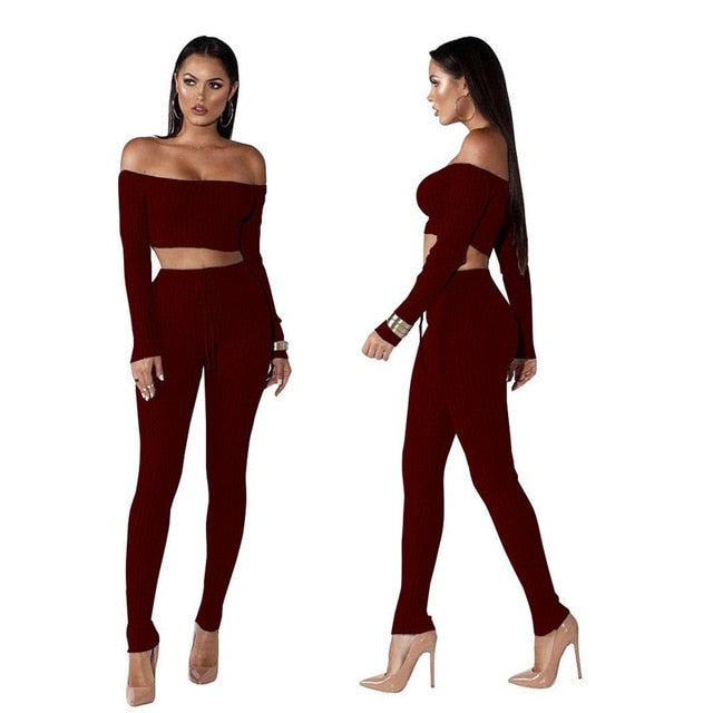 Women Knitted Lounge Wear Sets 2pcs Crop Top  Suit Ladies  Tracksuit Set Autumn Casual Streetwear Clubwear