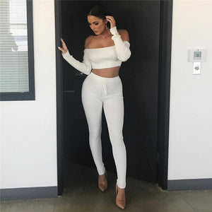 Women Knitted Lounge Wear Sets 2pcs Crop Top  Suit Ladies  Tracksuit Set Autumn Casual Streetwear Clubwear