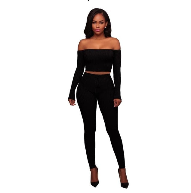 Women Knitted Lounge Wear Sets 2pcs Crop Top  Suit Ladies  Tracksuit Set Autumn Casual Streetwear Clubwear