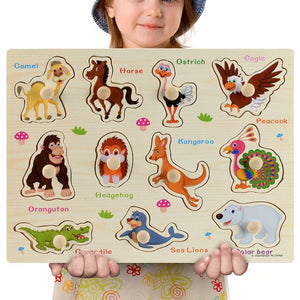 Nouveau 30cm bébé jouets Montessori en bois Puzzle main saisir conseil éducatif bois Puzzles pour enfants dessin animé Animal véhicule enfant cadeau