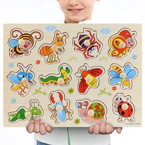 Nouveau 30cm bébé jouets Montessori en bois Puzzle main saisir conseil éducatif bois Puzzles pour enfants dessin animé Animal véhicule enfant cadeau