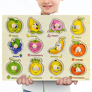 Nouveau 30cm bébé jouets Montessori en bois Puzzle main saisir conseil éducatif bois Puzzles pour enfants dessin animé Animal véhicule enfant cadeau