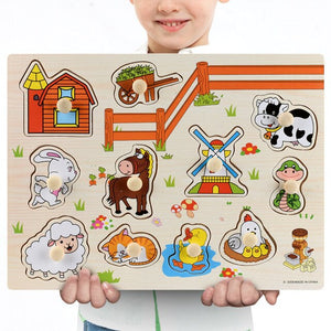 Nouveau 30cm bébé jouets Montessori en bois Puzzle main saisir conseil éducatif bois Puzzles pour enfants dessin animé Animal véhicule enfant cadeau