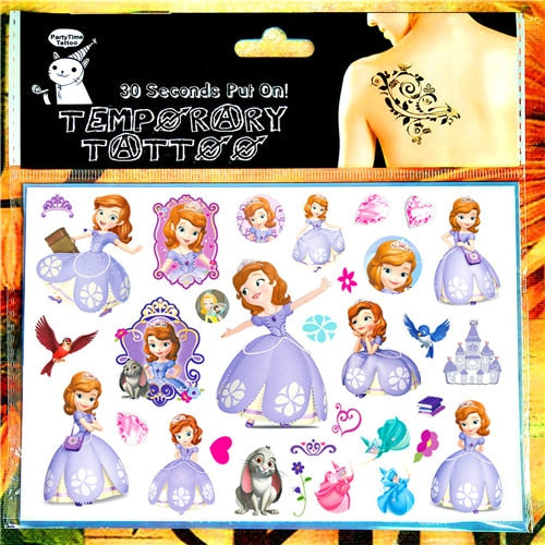 Children Cartoon Temporary Tattoo Sticker Novelty Cosplay Gag Toys for Princess Sofia Elsa Snow White Fans Waterproof 2-3 Days