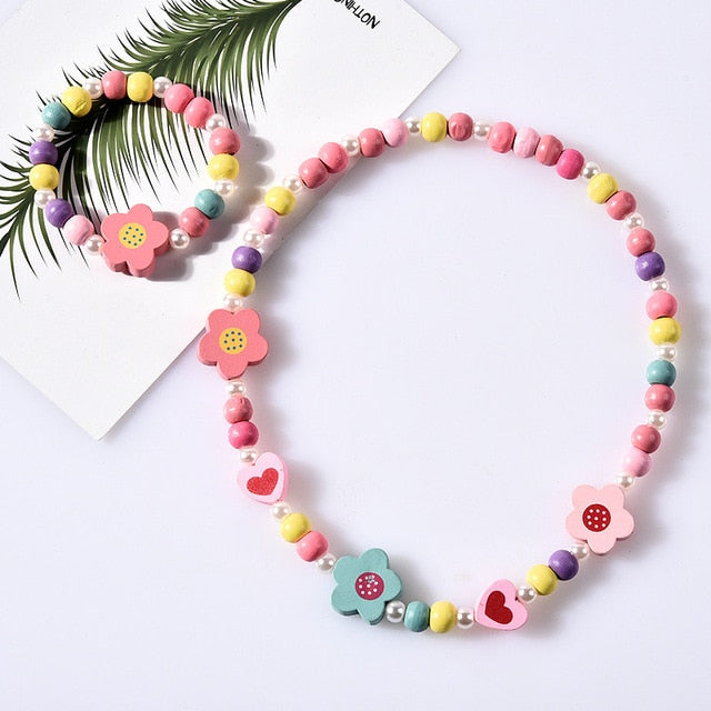 Girl Beads Toys Necklace+Bracelet Butterflies Flowers Baby Handmade Necklace Accessories Princess Children Birthday Gifts