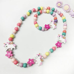 Girl Beads Toys Necklace+Bracelet Butterflies Flowers Baby Handmade Necklace Accessories Princess Children Birthday Gifts