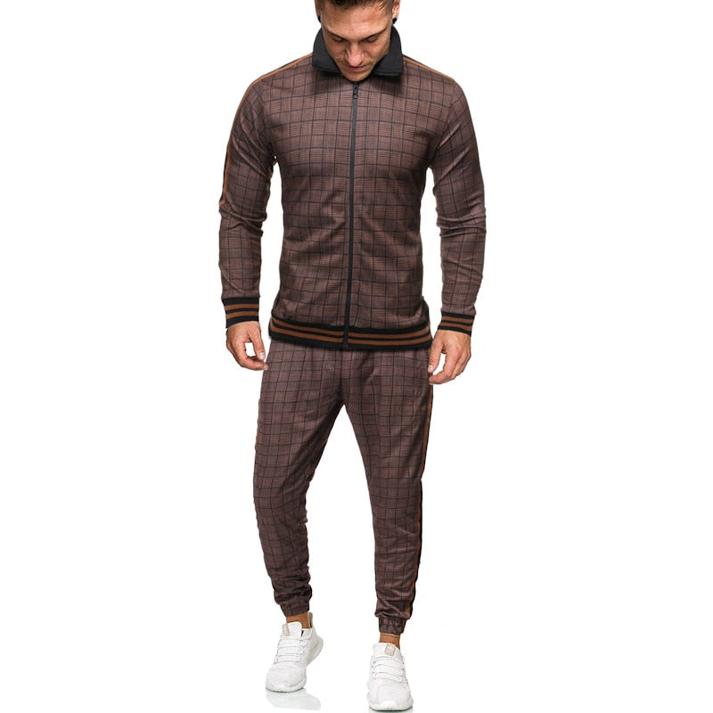 sport suit men's sportswear casual two piece set digital printing plaid tracksuit men jogging spring autumn men clothes